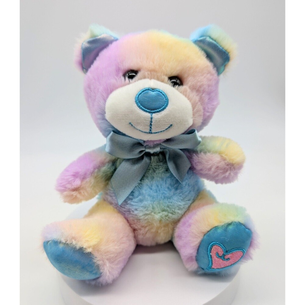 Plush Tie Dye Teddy Bear Blue Bow Rainbow Pastel Stuffed Animal 8" Walmart